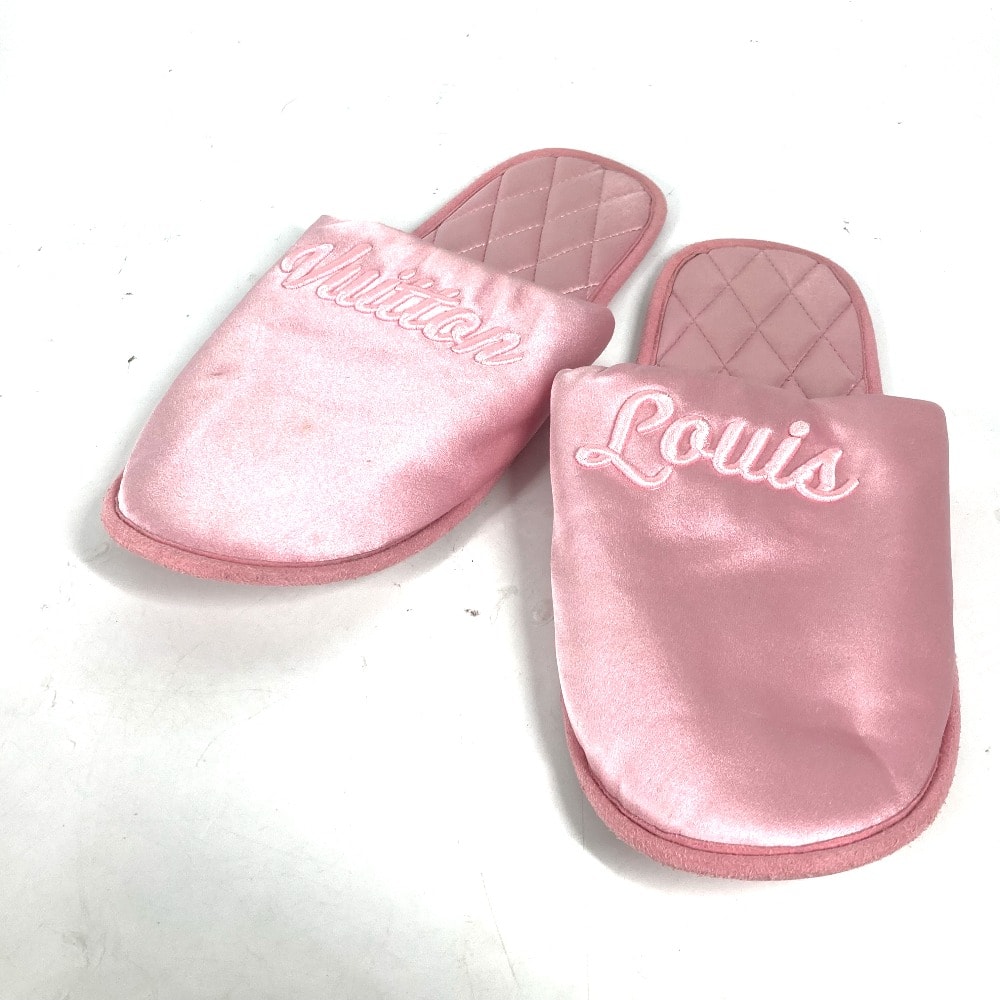 ルイヴィトン LOUIS VUITTON ロゴ スイート・ライン ルームシューズ 靴  スリッパ サテン ピンク