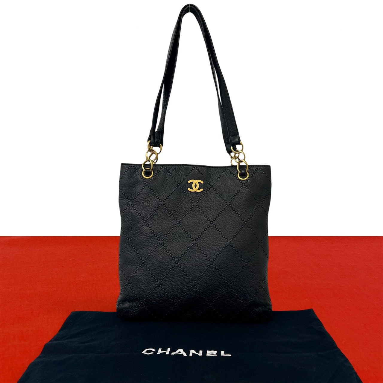 CHANEL シャネル ワイルドステッチ ココマーク レザー トートバッグ ブラック
37898