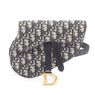 ディオール Dior サドル フラット ベルトポーチ オブリークジャカード ウエストバッグ ボディバッグ バッグ キャンバス レザー レディース ベージュ系 / ネイビー系 【中古】