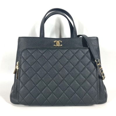 シャネル CHANEL アフィニティ マトラッセ キルティング A93795 CC ココマーク 2WAYバッグ トートバッグ 斜め掛け チェーン ショルダーバッグ キャビアスキン ブラック 美品