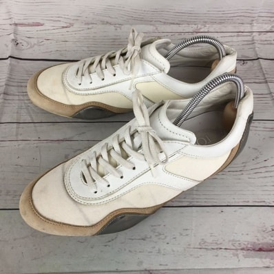 イタリア製★TODS/トッズ★カジュアルシューズ【24.5程度/白×ベージュ×シルバー】メンズ/レザー/ローカットスニーカー◆A-162