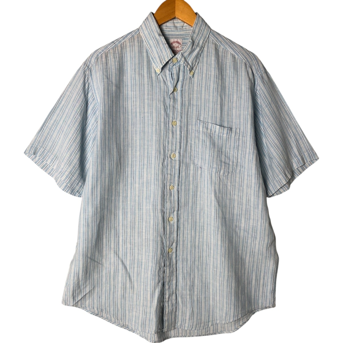 古着 ブルックスブラザーズ Brooks Brothers Est.1818 マルチストライプ 半袖 リネン ボタンダウンシャツ メンズL相当/eaa552954