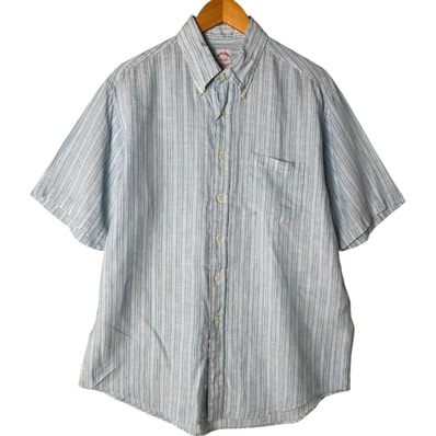 古着 ブルックスブラザーズ Brooks Brothers Est.1818 マルチストライプ 半袖 リネン ボタンダウンシャツ メンズL相当/eaa552954