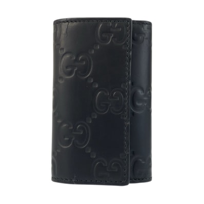 美品 GUCCI グッチ ラバーエフェクト ブラック 黒 レザー キーケース 6連 600006 【中古】