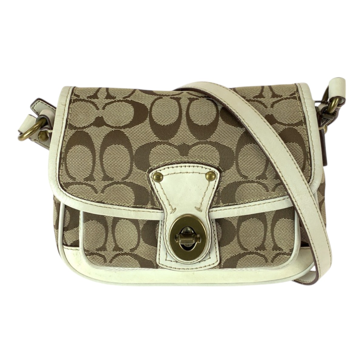 美品 COACH コーチ シグネチャー ベージュ ホワイト ゴールド金具 キャンバス レザー/ ショルダーバッグ メッセンジャーバッグ 600271 【中古】