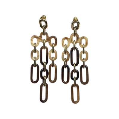 超美品 HERMES エルメス レジーユ ブラウン ゴールド金具 バッファローホーン メタル/ ピアス 506105 【中古】