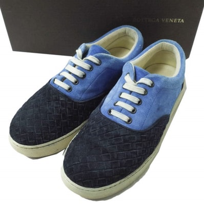 BOTTEGA VENETA ボッテガヴェネタ イタリア製 イントレチャート スエードローカットスニーカー 356617 VFC05 3960 40(25cm) BLUE/NAVY スニーカー シューズ g12243