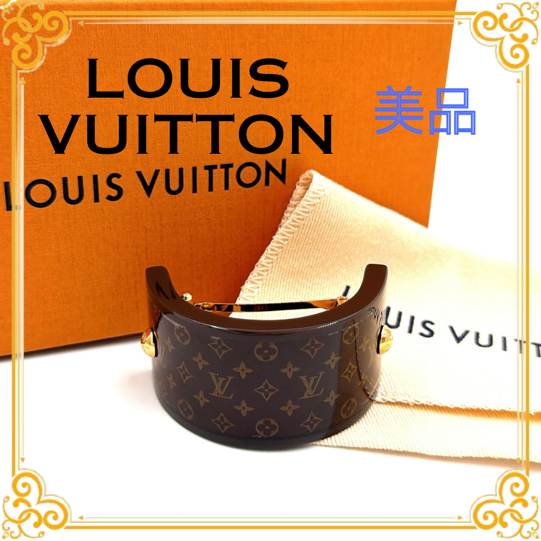 ■美品■ LOUIS VUITTON ルイヴィトン M03551 MNG レジンポニー ヘアカフ モノグラム ブラウン レジン レディース バレッタ ゴールド