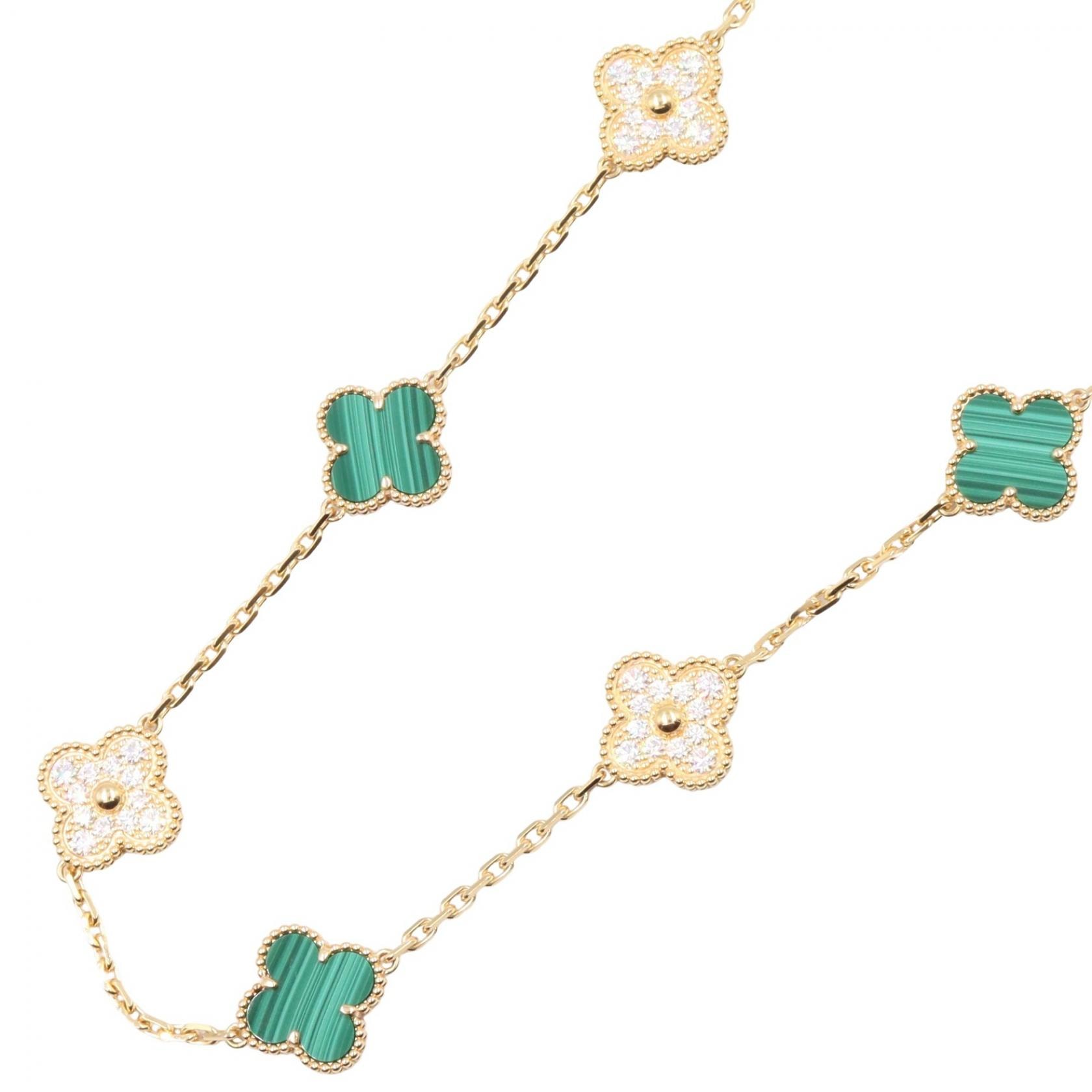 ヴァンクリーフ&アーペル Van Cleef & Arpels ヴィンテージアルハンブラ 10モチーフ マラカイト ダイヤ ネックレス ジュエリー K18(イエローゴールド) ダイヤモンド マラカイト レディース ゴールド系 / グリーン系