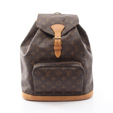 ルイ・ヴィトン LOUIS VUITTON モンスリGM リュックサック バックパック バッグ PVCコーティングキャンバス レザー モノグラム レディース ブラウン系 M51135 【中古】