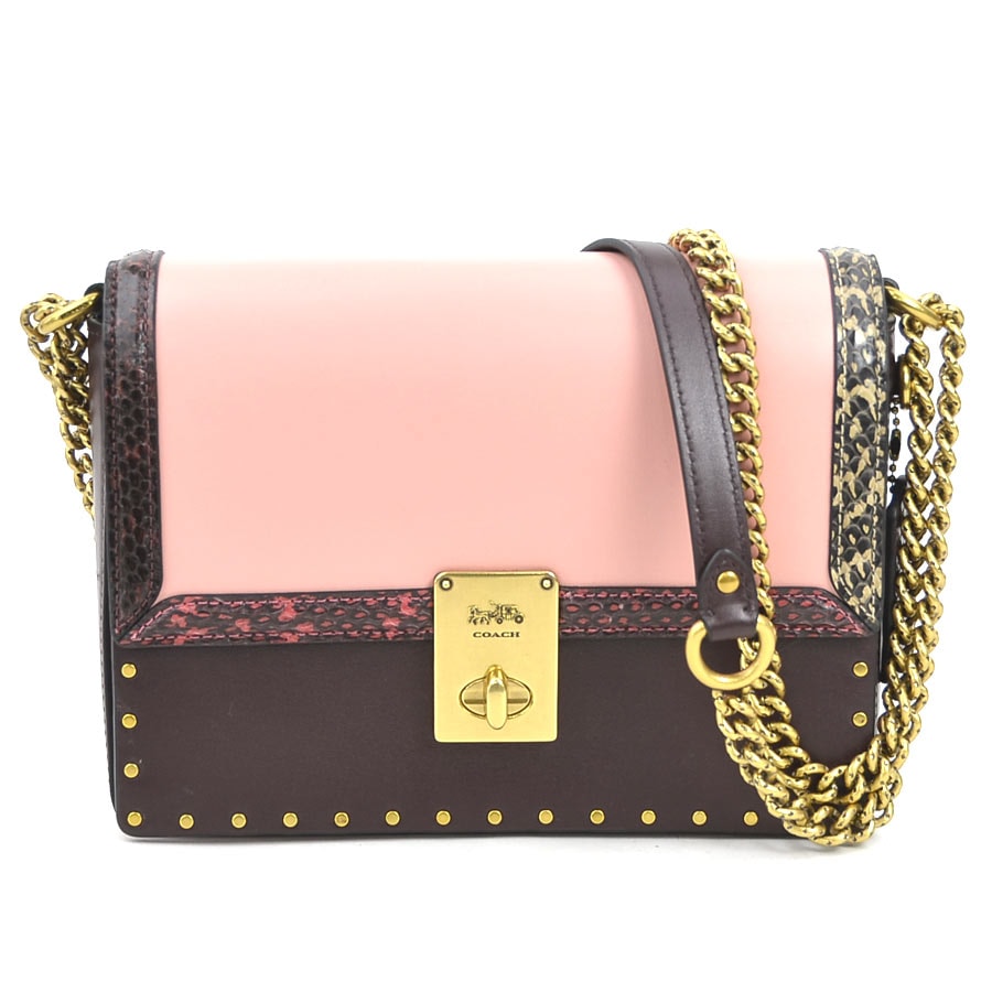 コーチ COACH ショルダーバッグ レザー/パイソン ピンク×ボルドー レディース【中古】 56097k