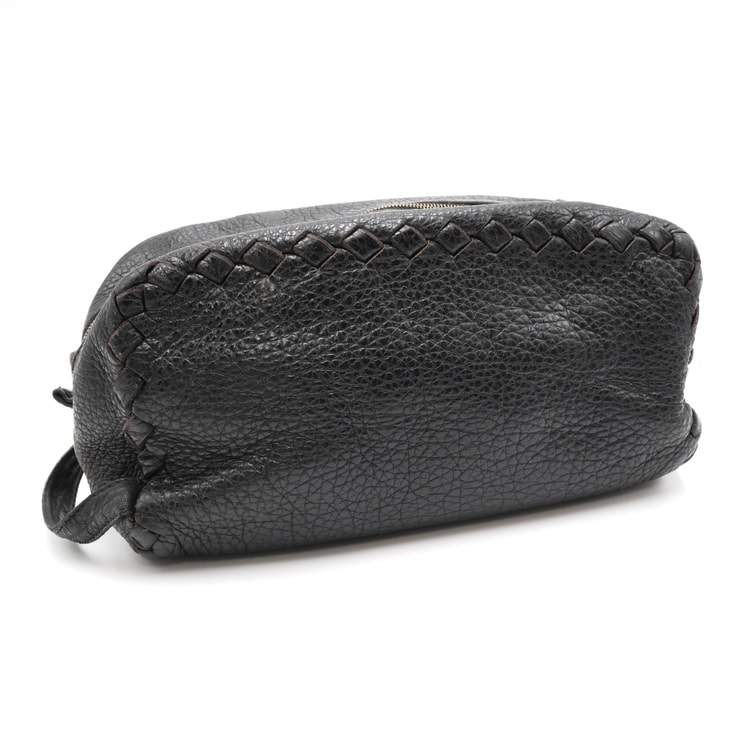 BOTTEGA VENETA(ボッテガ・ヴェネタ)イントレチャート セカンドバッグ クラッチバッグ ポーチ ブラック レザー メンズ 174361【中古】