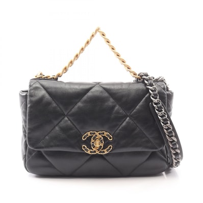 シャネル CHANEL 19 ディズヌフ マトラッセ コンビ金具 2WAY ショルダーバッグ バッグ ラムスキン(羊革) レディース ブラック系 AS1160 【中古】