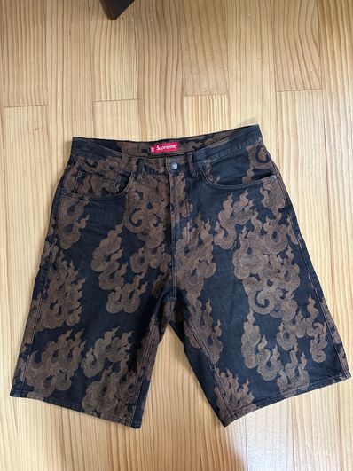 Supreme Flames Jacquard Baggy Denim Short "Washed Black"