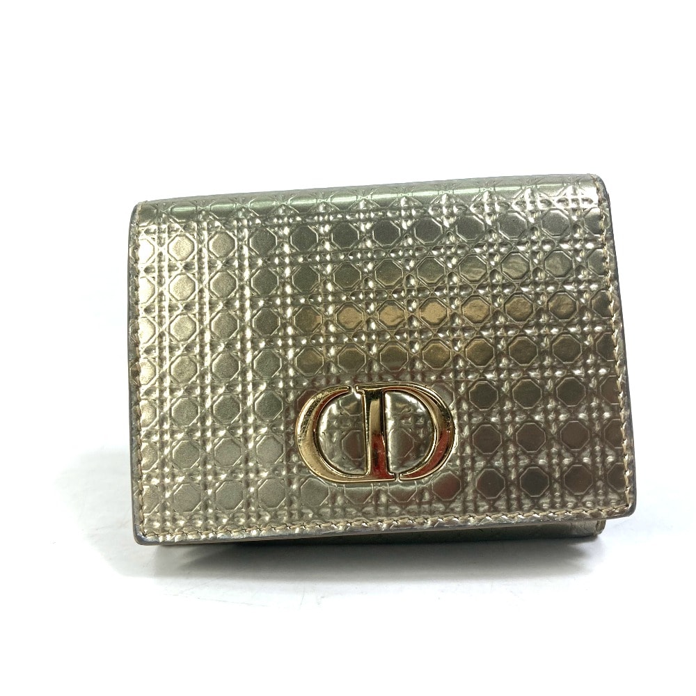 ディオール Dior CDロゴ コンパクトウォレット 3つ折り財布 レザー ゴールド