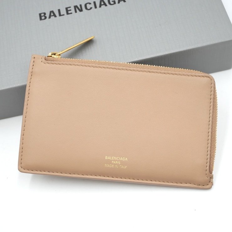 BALENCIAGA(バレンシアガ)エンベロープ ロング コイン&カードホルダー カードケース コインケース ベージュ レザー ゴールド金具 レディース【中古】