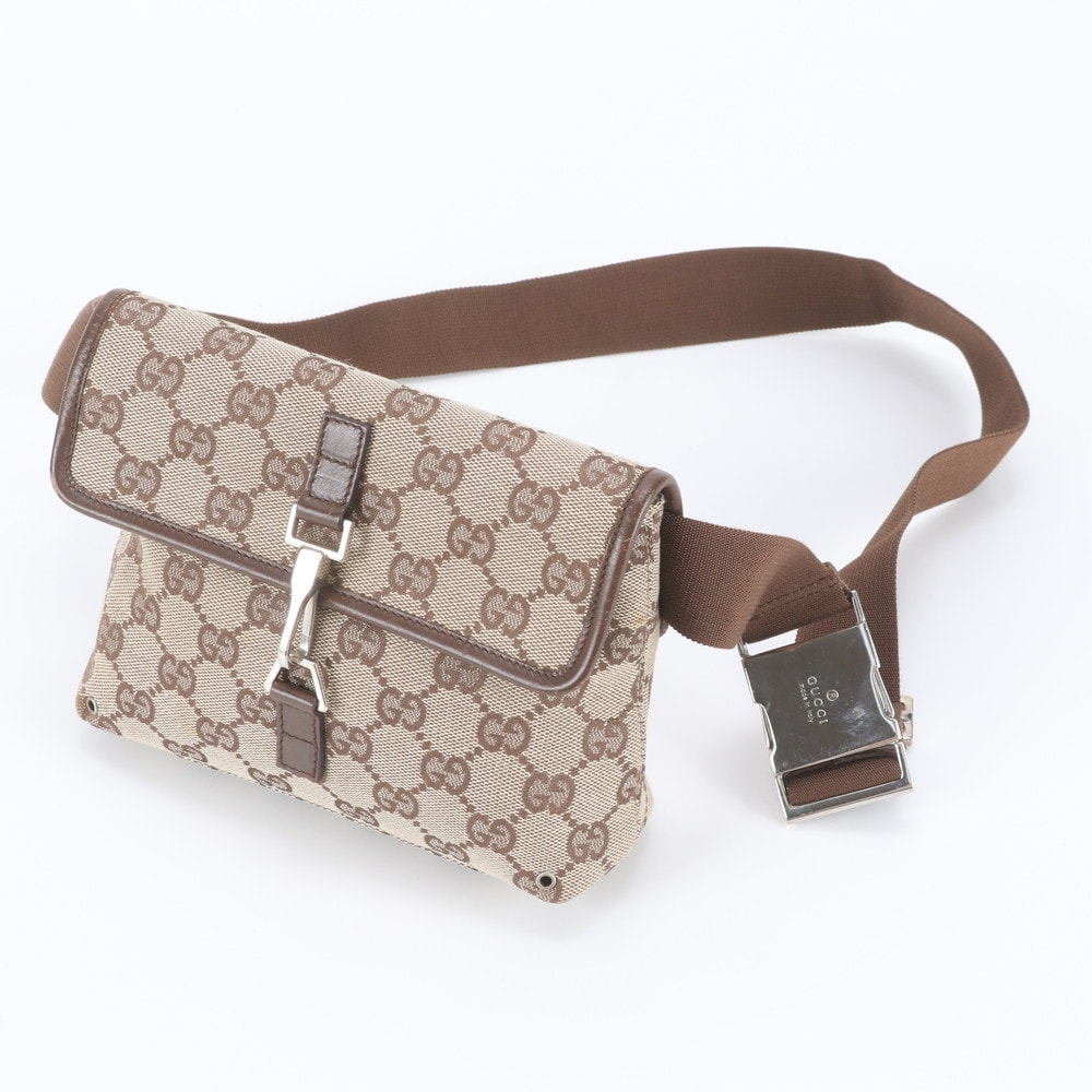 ■美品 グッチ GGキャンバスボディバッグ レザー×キャンバス
