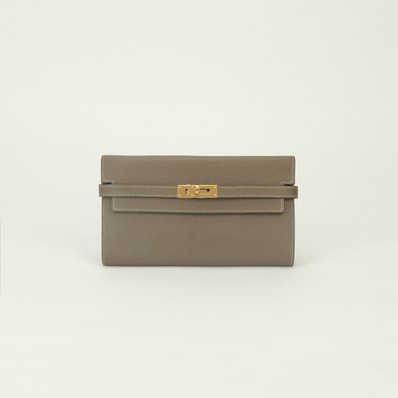 エルメス HERMES ケリーウォレット 財布 長財布 ロングウォレット エプソン エトゥープ Etoupe グレー Gray ゴールド金具 KELLYWALLET