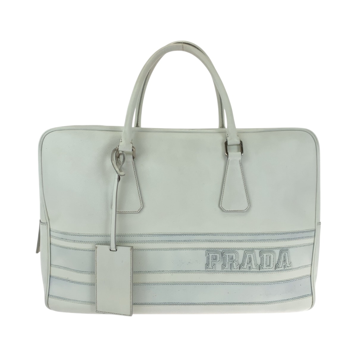 美品 PRADA プラダ サフィアーノ ホワイト シルバー金具 レザー ビジネスバッグ ブリーフケース 503743 【中古】