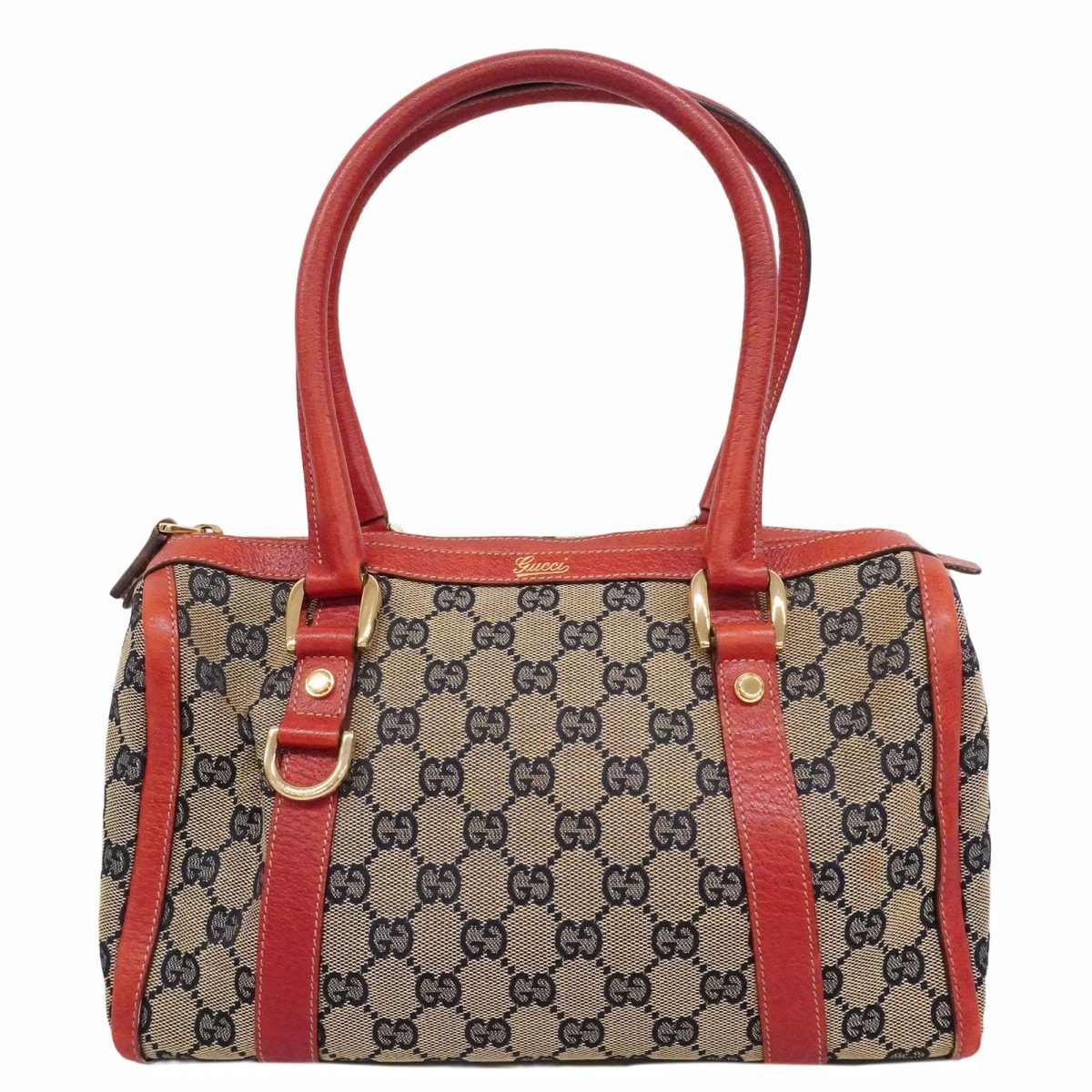【6db1303】グッチ ハンドバッグ GGキャンバス/アビー 130942 キャンバス ネイビー レッド ゴールド金具【中古】レディース