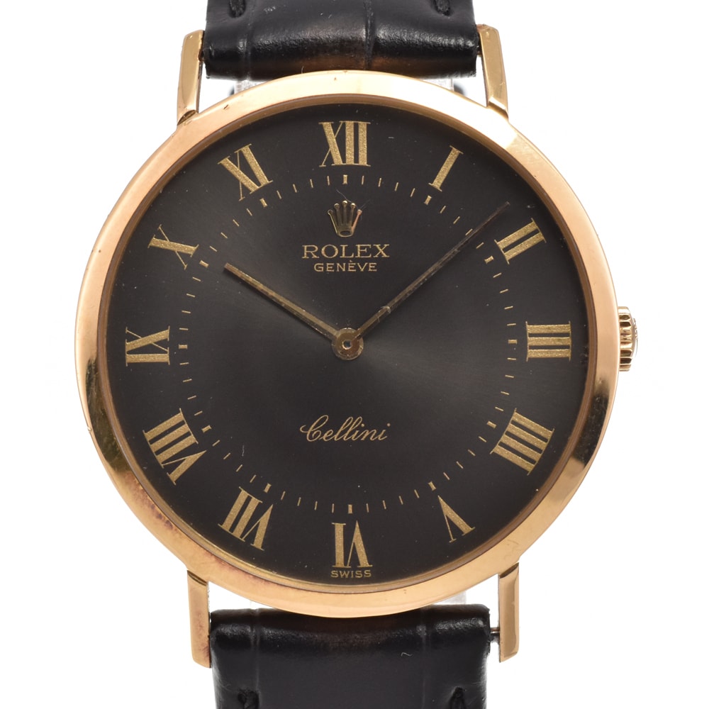 ロレックス ROLEX 4112 ヴィンテージ チェリーニ K18YG/レザー Cal.1600 グレー 手巻き メンズ 美品 腕時計 Y#146260