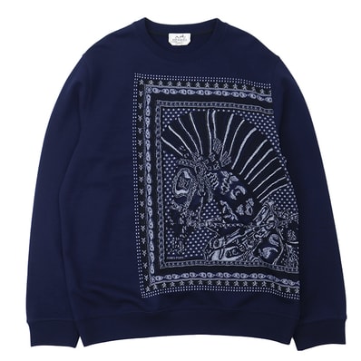 【新品同様】HERMES エルメス スウェット サイズ XXXL レディース メンズ ユニセックス CHEVAL PUNK BANDANA ペイズリー ジャガード トップス 国内タグ付属 ネイビー 紺 イタリア製