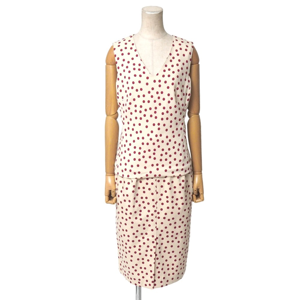 ■美品■DOLCE&GABBANA ドルチェアンドガッバーナ セットアップ サイズ42 ドット柄 ノースリーブブラウス スカート イタリア製 ブランド古着【中古】20260420/RA9102