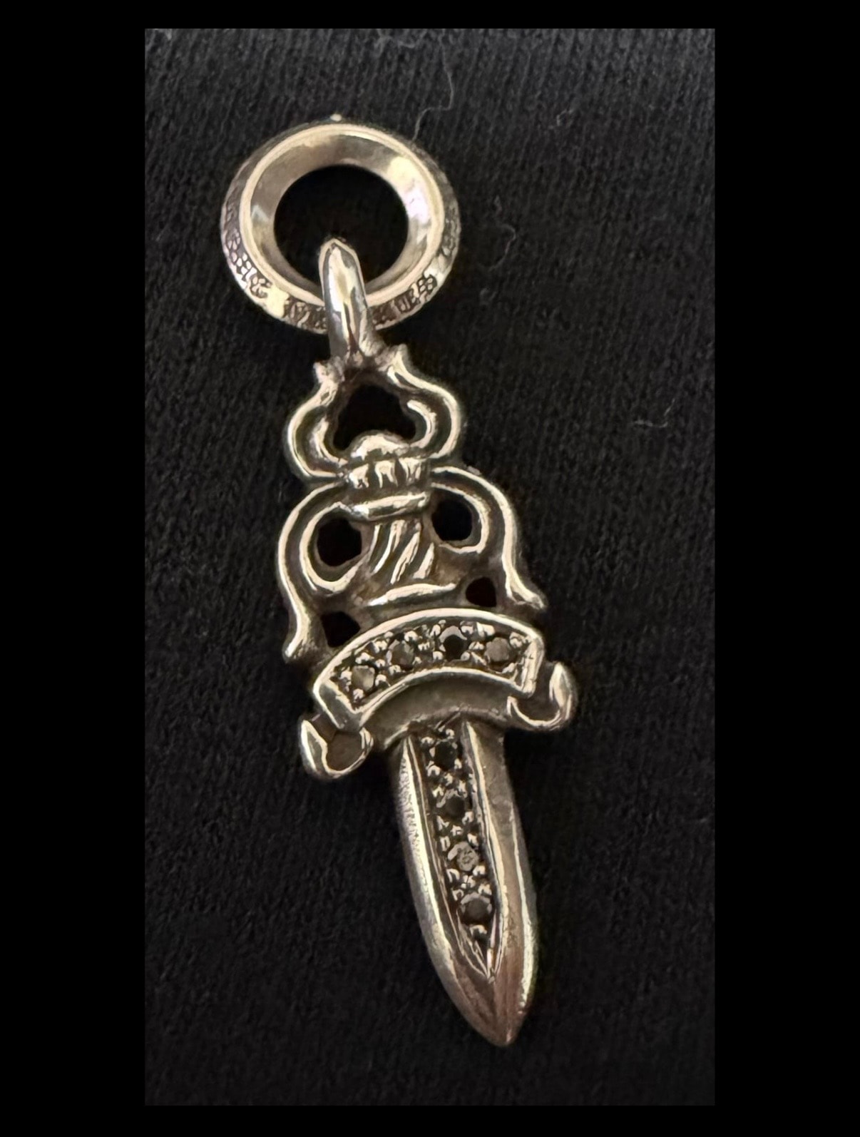 クロムハーツ シルバー ダガーチャーム ブラックフルダイヤ with Black pave full Diamond 
