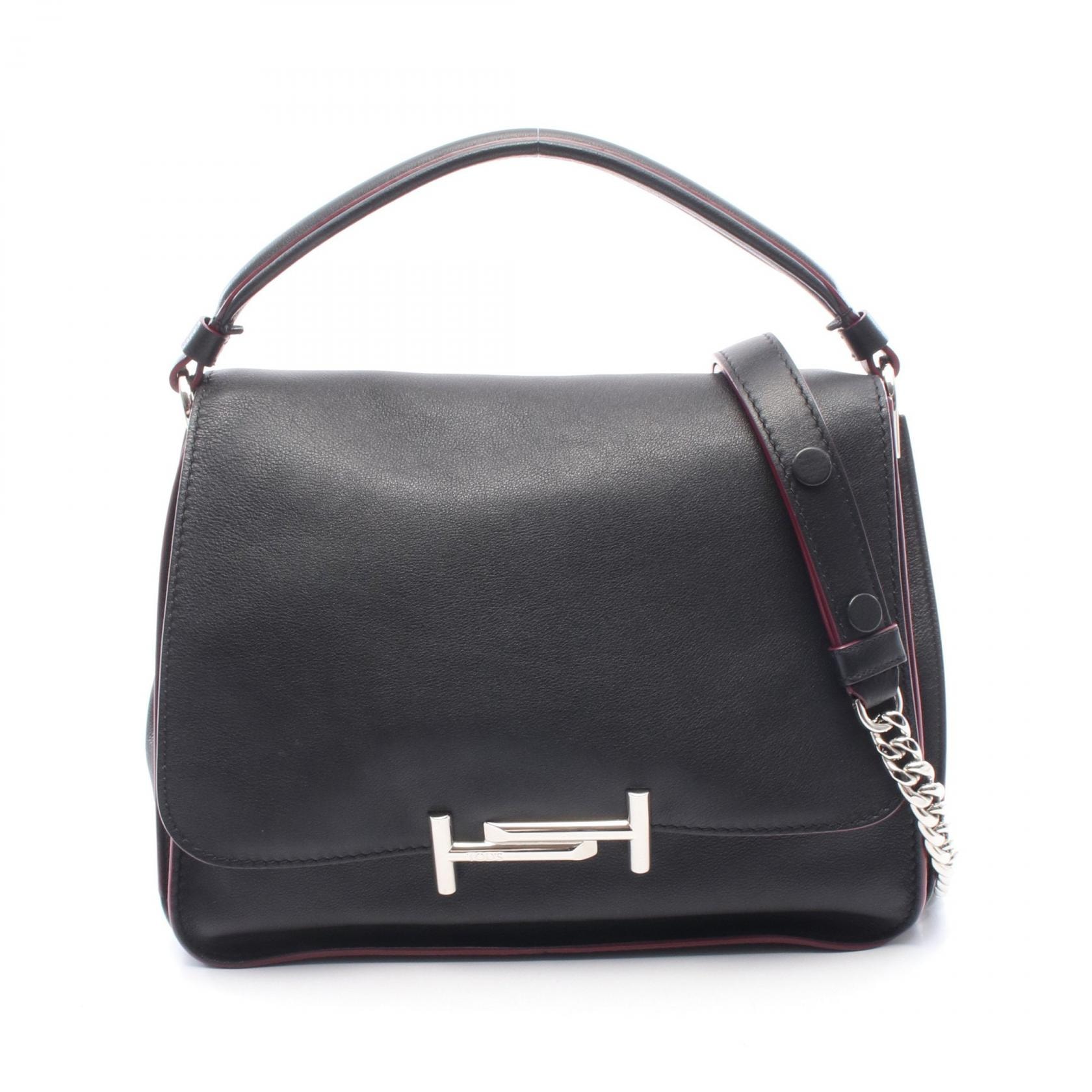トッズ TOD'S ダブルT 2WAY ハンドバッグ バッグ レザー レディース ブラック系 【中古】