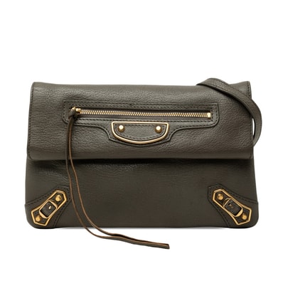 バレンシアガ クラシック メタリック エンベロープ ショルダーバッグ 2WAY クラッチバッグ 451483 グレー レザー レディース BALENCIAGA 【中古】