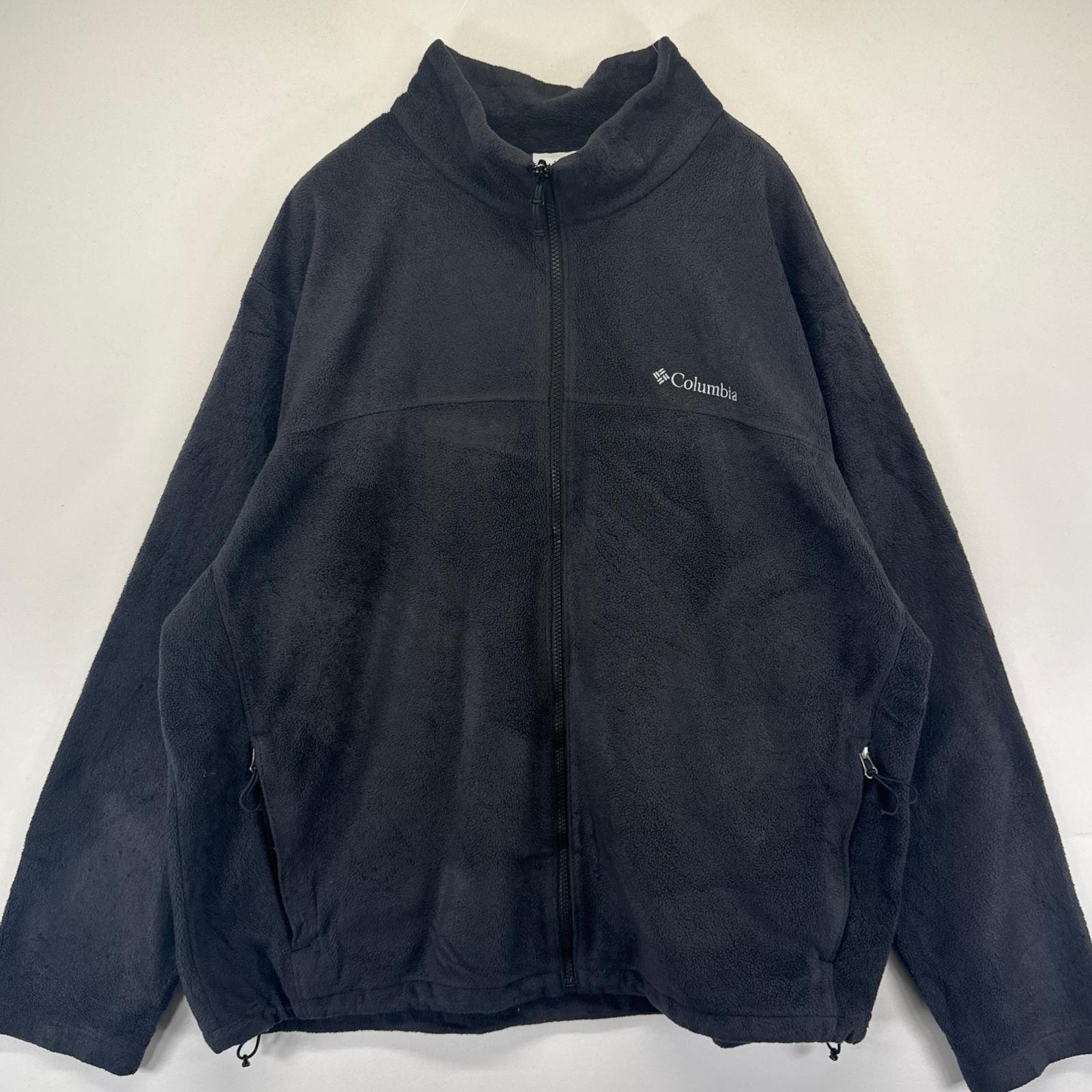 古着 コロンビア Columbia フリース ジャケット フルジップ ワンポイント刺繍ロゴ 大きいサイズ 2XL  ブラック系 メンズ