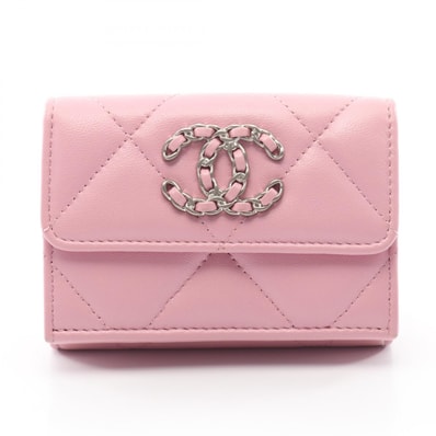 シャネル CHANEL 19 ディズヌフ スモールフラップウォレット 三つ折り長財布 財布 ラムスキン(羊革) レディース ピンク系 【中古】