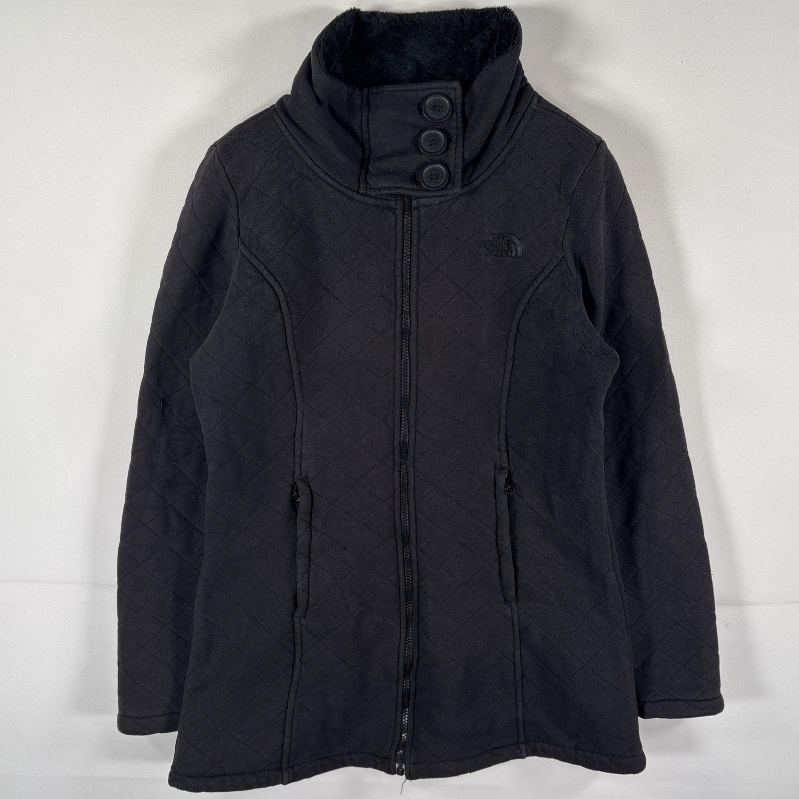 古着 ザ・ノースフェイス THE NORTH FACE ロングジャケット スウェット フルジップコート キルティング フリース M ブラック レディース