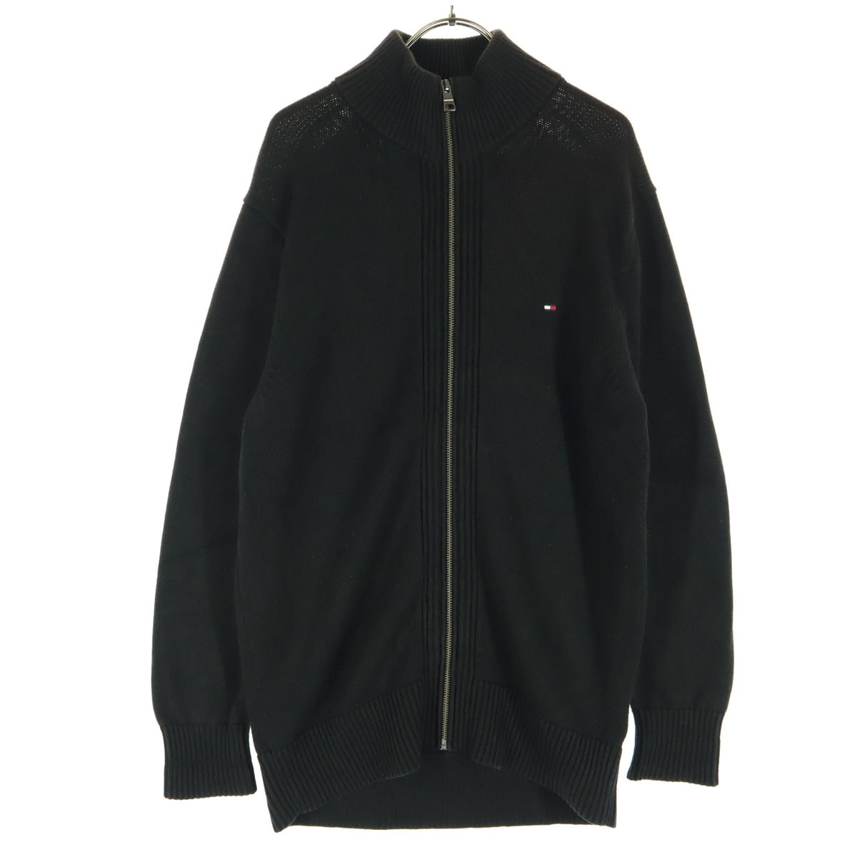 TOMMY HILFIGER トミーヒルフィガー ワンポイント 長袖 ニットジャケット L ブラック