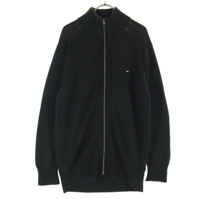 TOMMY HILFIGER トミーヒルフィガー ワンポイント 長袖 ニットジャケット L ブラック