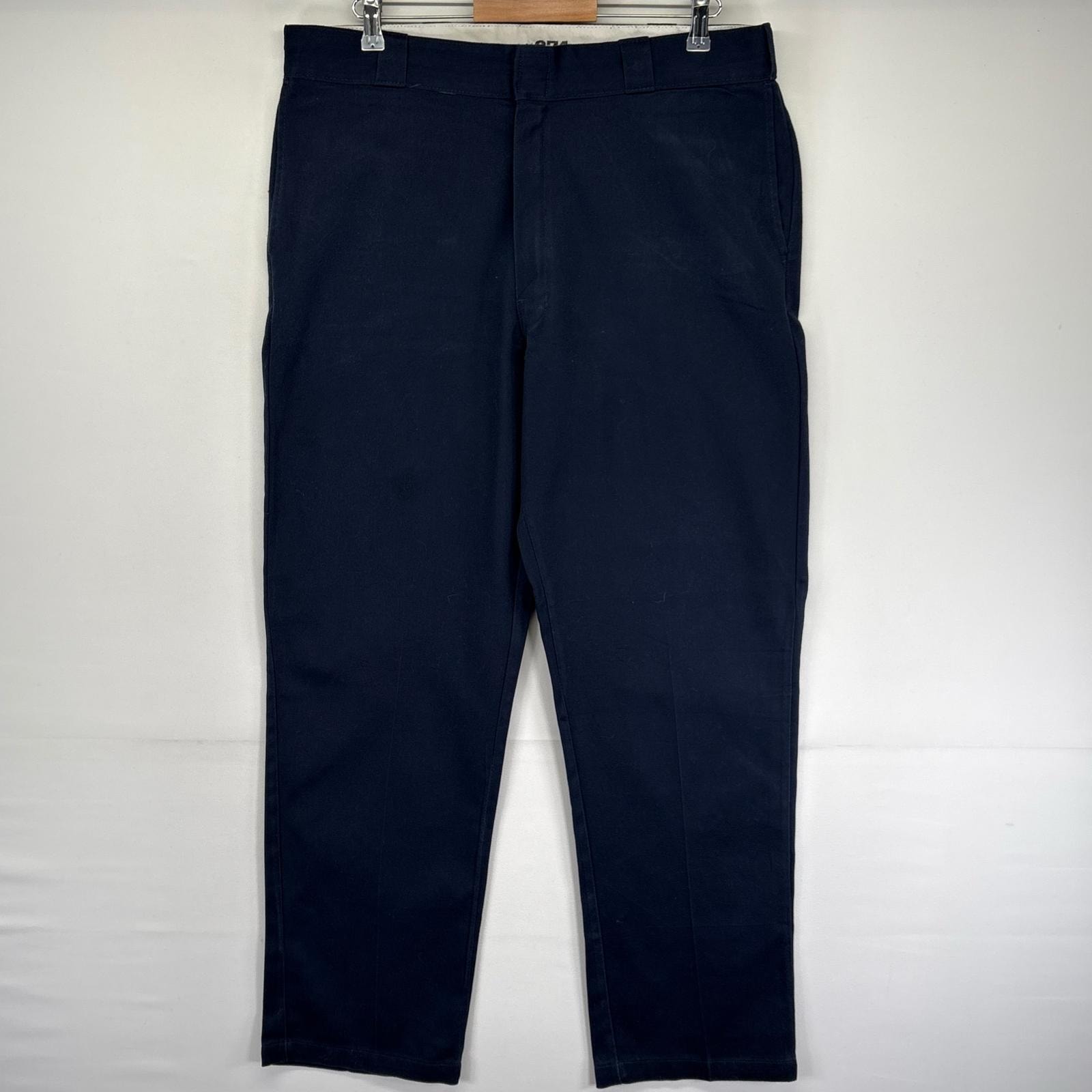 古着 ディッキーズ Dickies パンツ ワークパンツ チノパン ジッパーフライ ストレート ワンポイントロゴ W38 L34  ネイビー系 メンズ