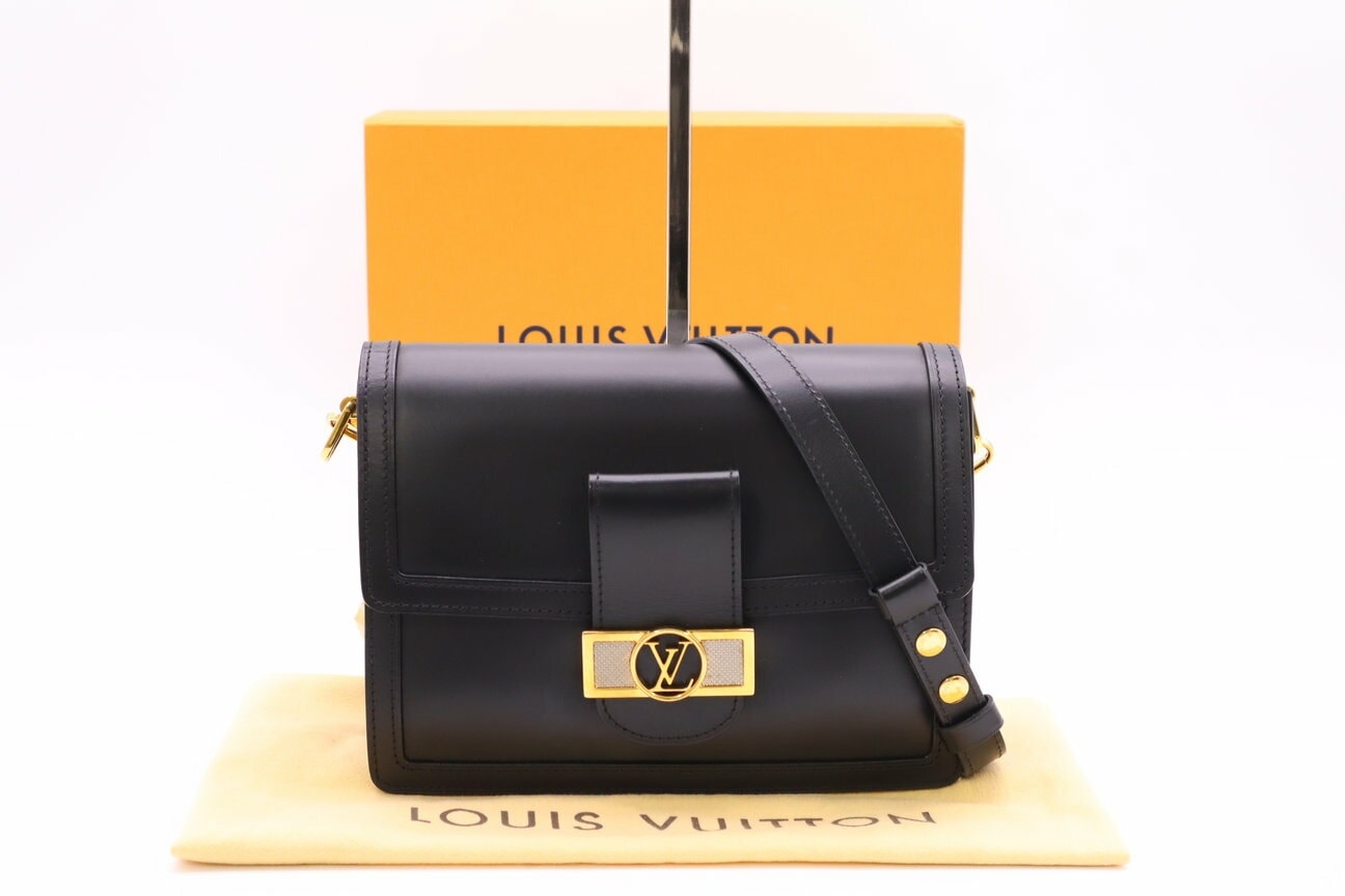 美品 LOUIS VUITTON ルイ・ヴィトン LVロック カーフレザー ドーフィーヌMM M55821 ショルダーバッグ ブラック ゴールド レザー カーフレザー レディース
