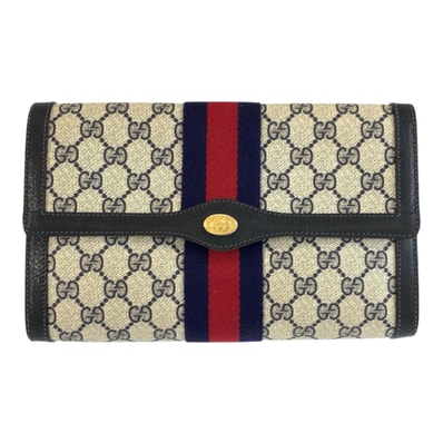 GUCCI グッチ ヴィンテージ シェリーライン グレー ネイビー GGスプリームキャンバス レザー/ クラッチバッグ セカンドバッグ 男女兼用 603678 【中古】