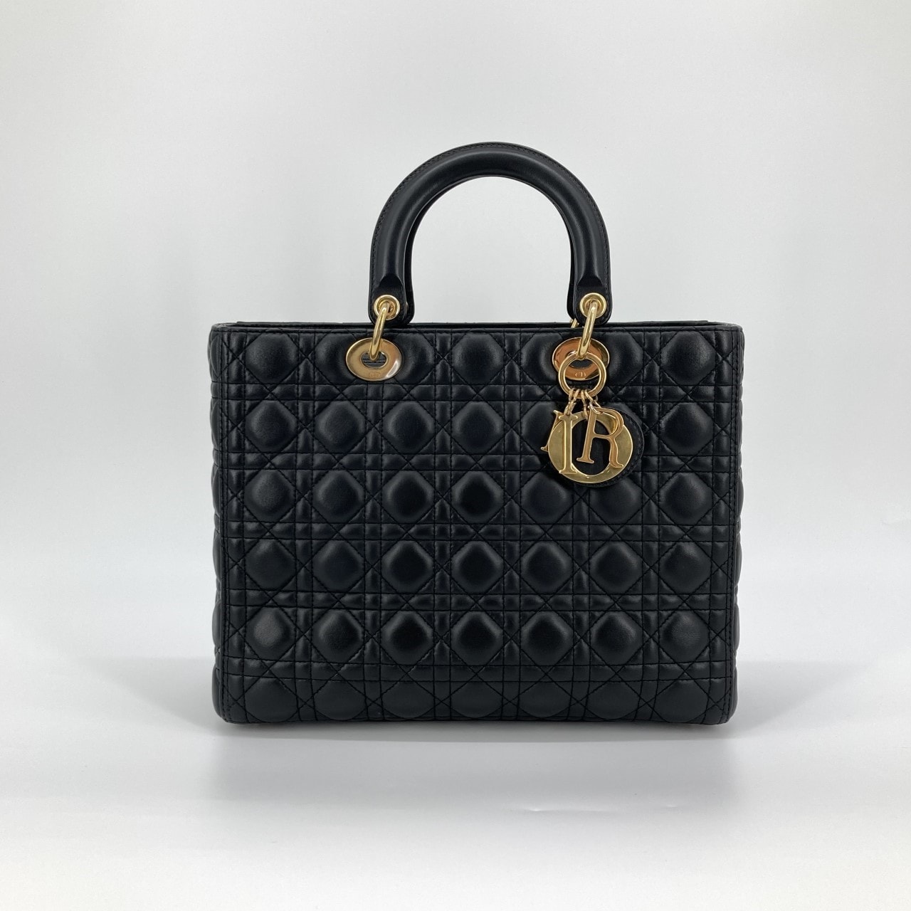 Christian Dior(クリスチャンディオール) レディディオール 2way カナージュステッチ ラムスキン ハンドバッグ ブラック