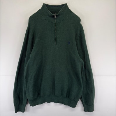 古着 ポロ・ラルフローレン POLO RALPH LAUREN ニット トレーナー ロゴ 刺繍 大きいサイズ セーター ハーフジップ 2XL グリーン メンズ