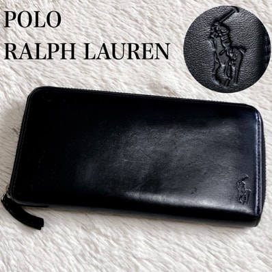 ポロラルフローレン ポニーロゴ レザー 本革 ラウンドファスナー 長財布 黒