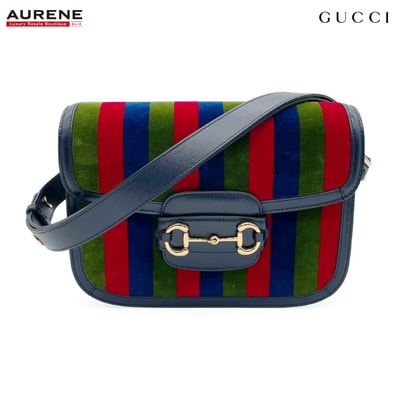 GUCCI グッチ ショルダーバッグ ストライプ ホースビット 1955 2WAY レザー ベロア ネイビー レディース
【中古】