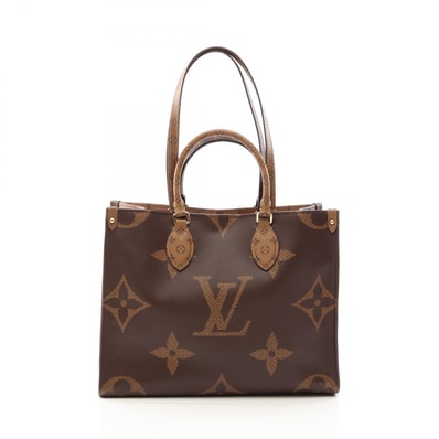 ルイ・ヴィトン LOUIS VUITTON オンザゴーMM 2WAY トートバッグ バッグ PVCコーティングキャンバス モノグラム・ジャイアントリバース ベージュ レディース ブラウン系 / ベージュ系 M45039 【中古】