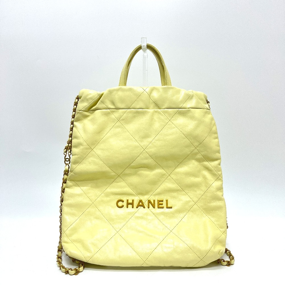 シャネル CHANEL CHANEL22 シャネル22 スモール チェーン 2WAY デイパック カバン バッグ リュックサック レザー イエロー 未使用
