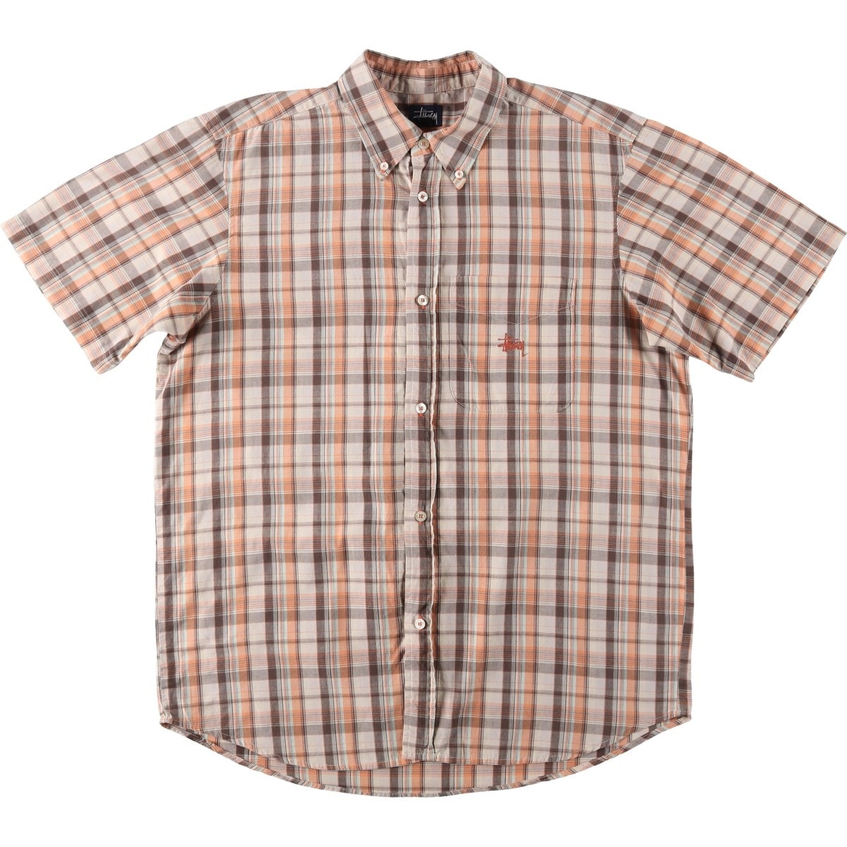 古着 90年代 ステューシー STUSSY 半袖 ボタンダウン チェックシャツ USA製 メンズL相当 ヴィンテージ/evb030284
