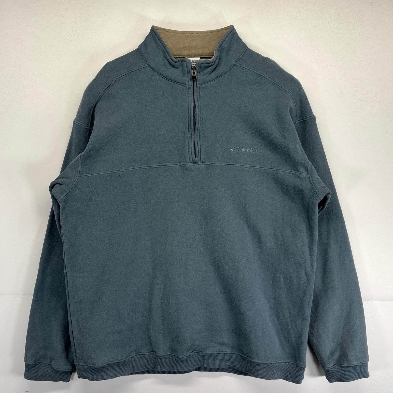 古着 コロンビア Columbia スウェット 大きいサイズ ハーフジップ トレーナー プルオーバー ワンポイントロゴ XL  ブルー系 メンズ