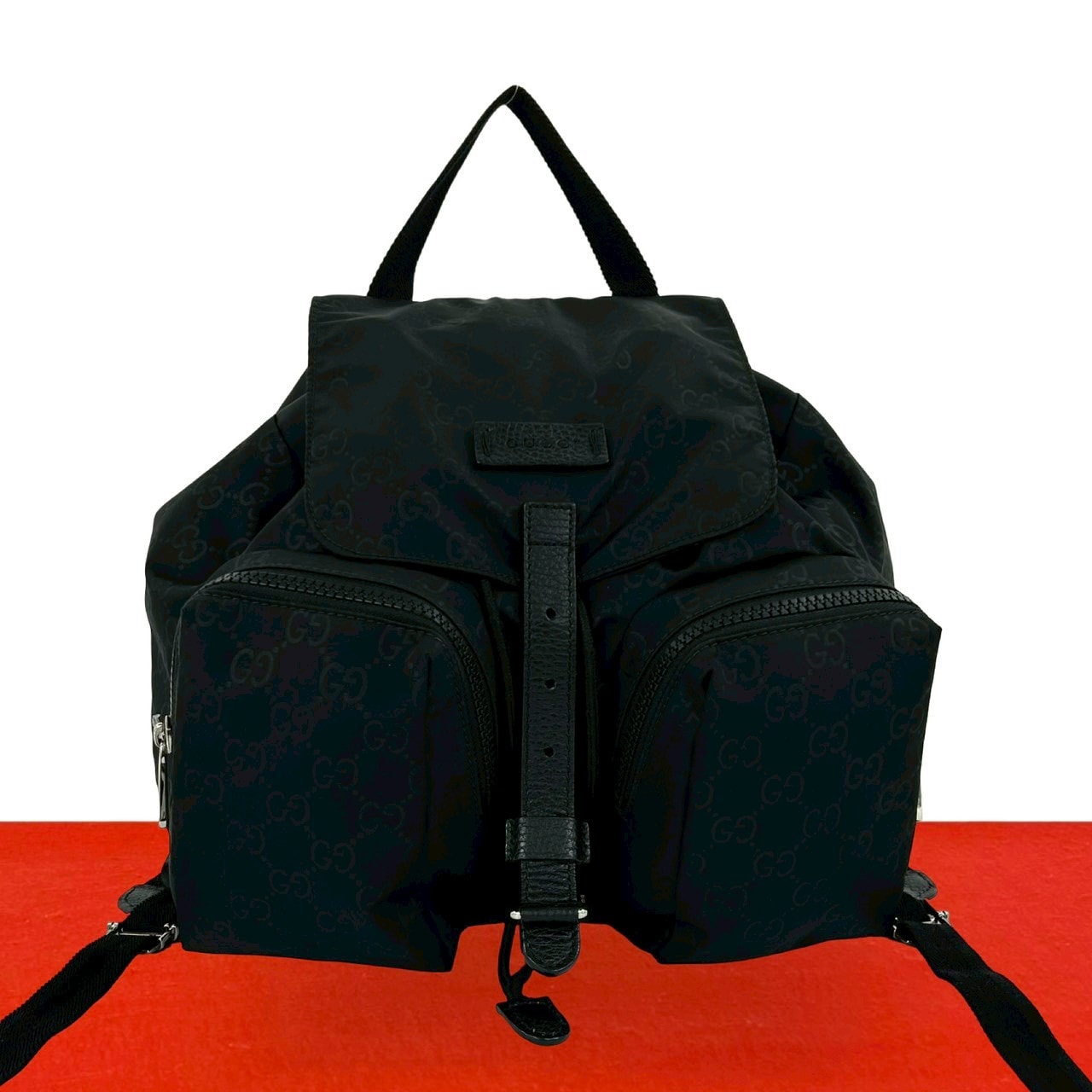 GUCCI グッチ GG ロゴ 柄 ナイロン レザー リュックサック ブラック
 76136