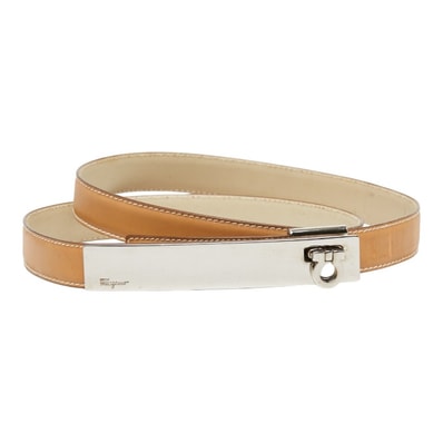 サルヴァトーレフェラガモ ガンチーニ ベルト サイズ:75 ベージュ シルバー レザー メタル レディース Salvatore Ferragamo 【中古】