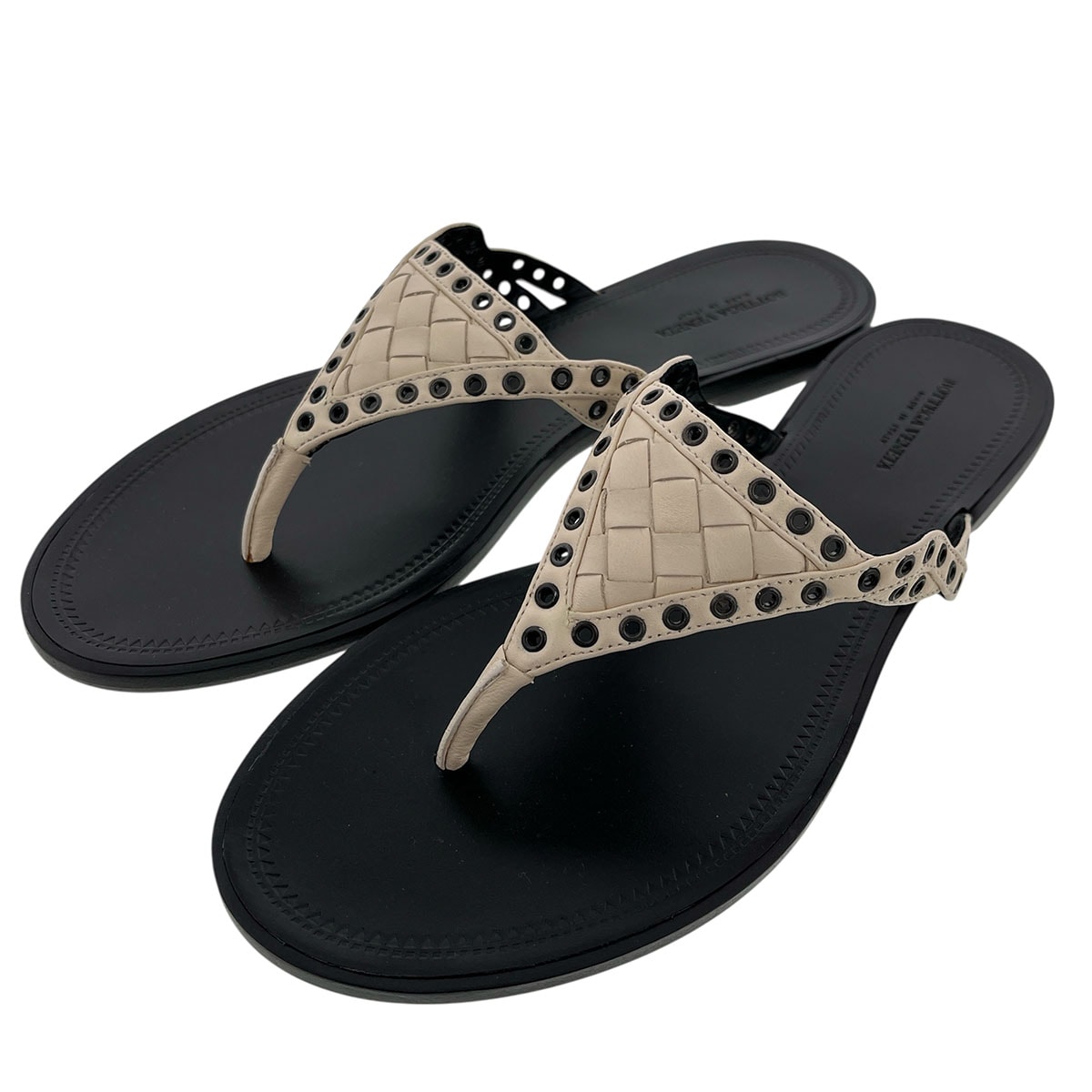 BOTTEGAVENETA ボッテガヴェネタ イントレチャート サンダル 約24cm レザー ブラック ホワイト レディース【中古】