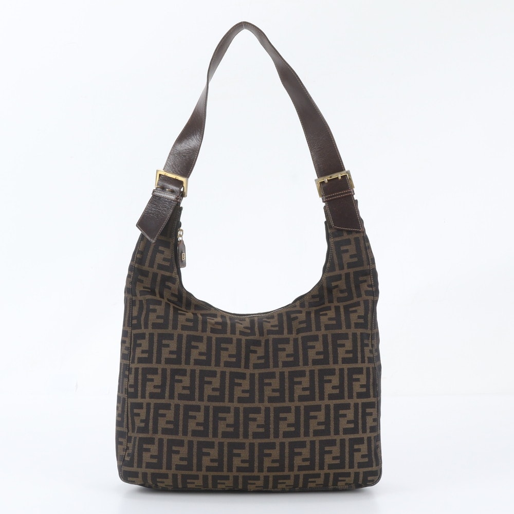 ■美品 フェンディ ズッカショルダーバッグ レザー×キャンバス